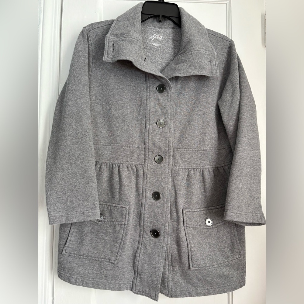 Style & Co Gray Button Front Casual Jacket with High Collared Pockets Sz: Large